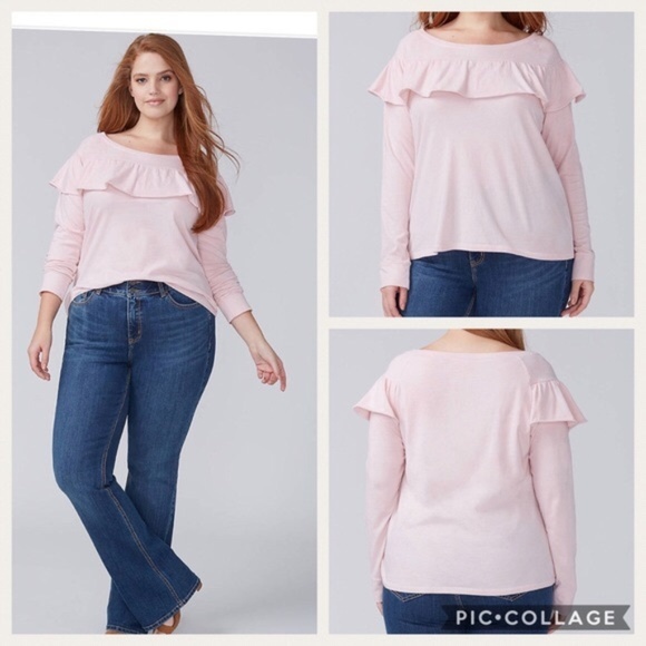 Pink Ruffle-Yoke Long Sleeve Tee-Size 18/20 - Picture 1 of 9